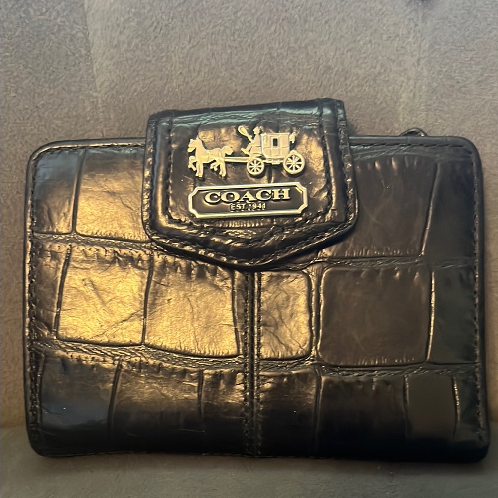 Coach Black Croc-Embossed Leather Wallet